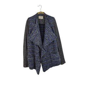 Lucky Brand Open Front Cardigan Sweater Drape Front Blue Mixed Knit Size Large